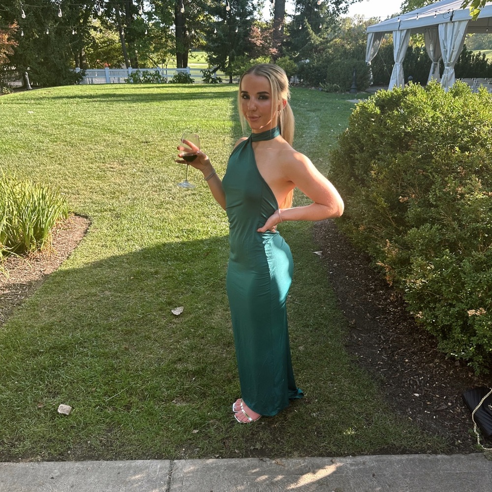 Dark green wedding guest dress